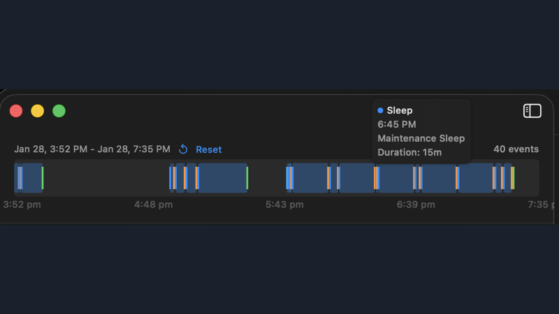 Sleep event timeline chart with zoom