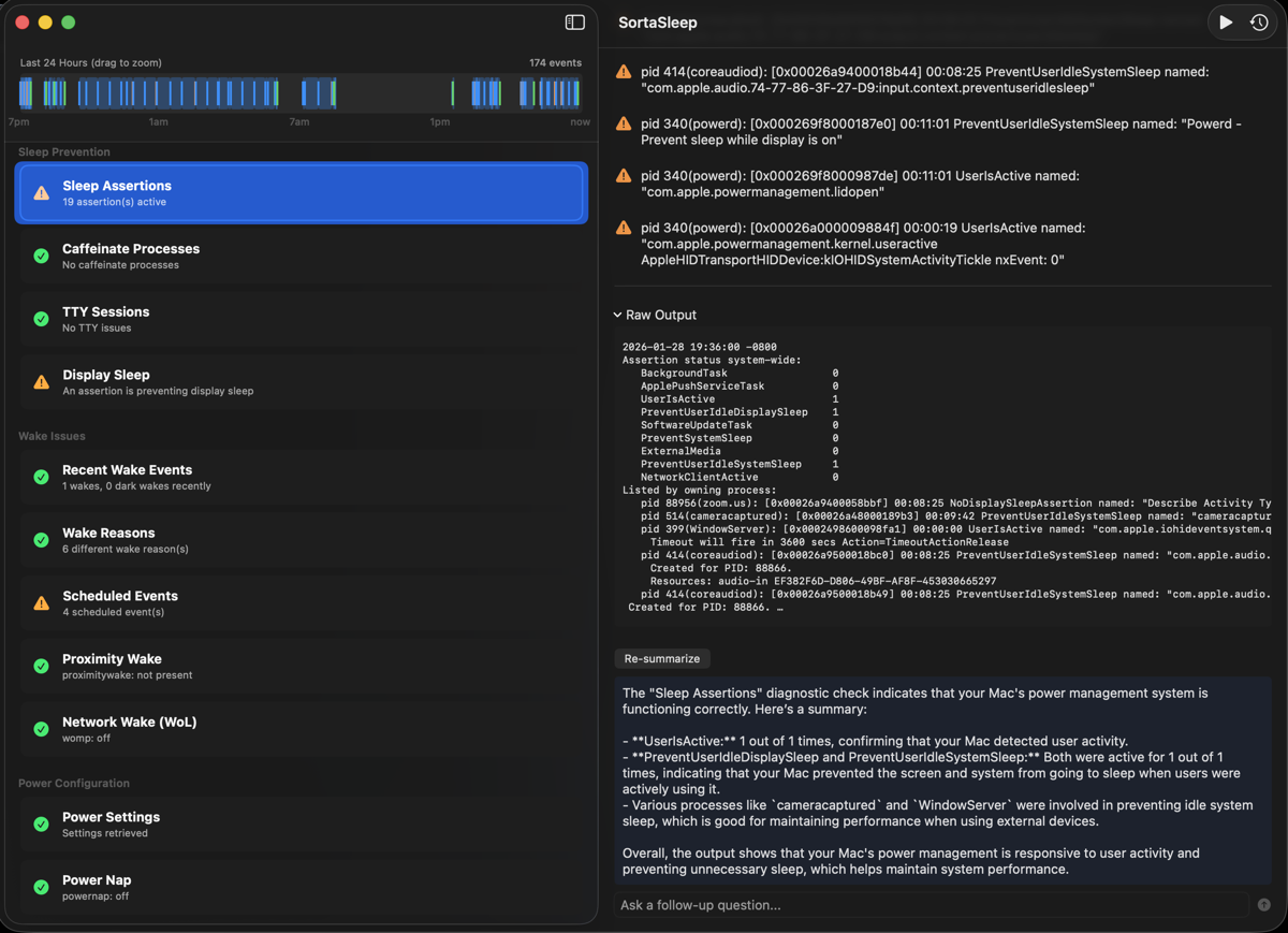 Sorta Sleep main diagnostics view